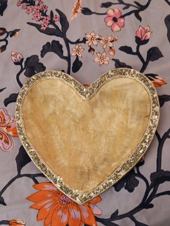 no brand listed Other - Wooden Heart Decorative Tray - Sequin Trim